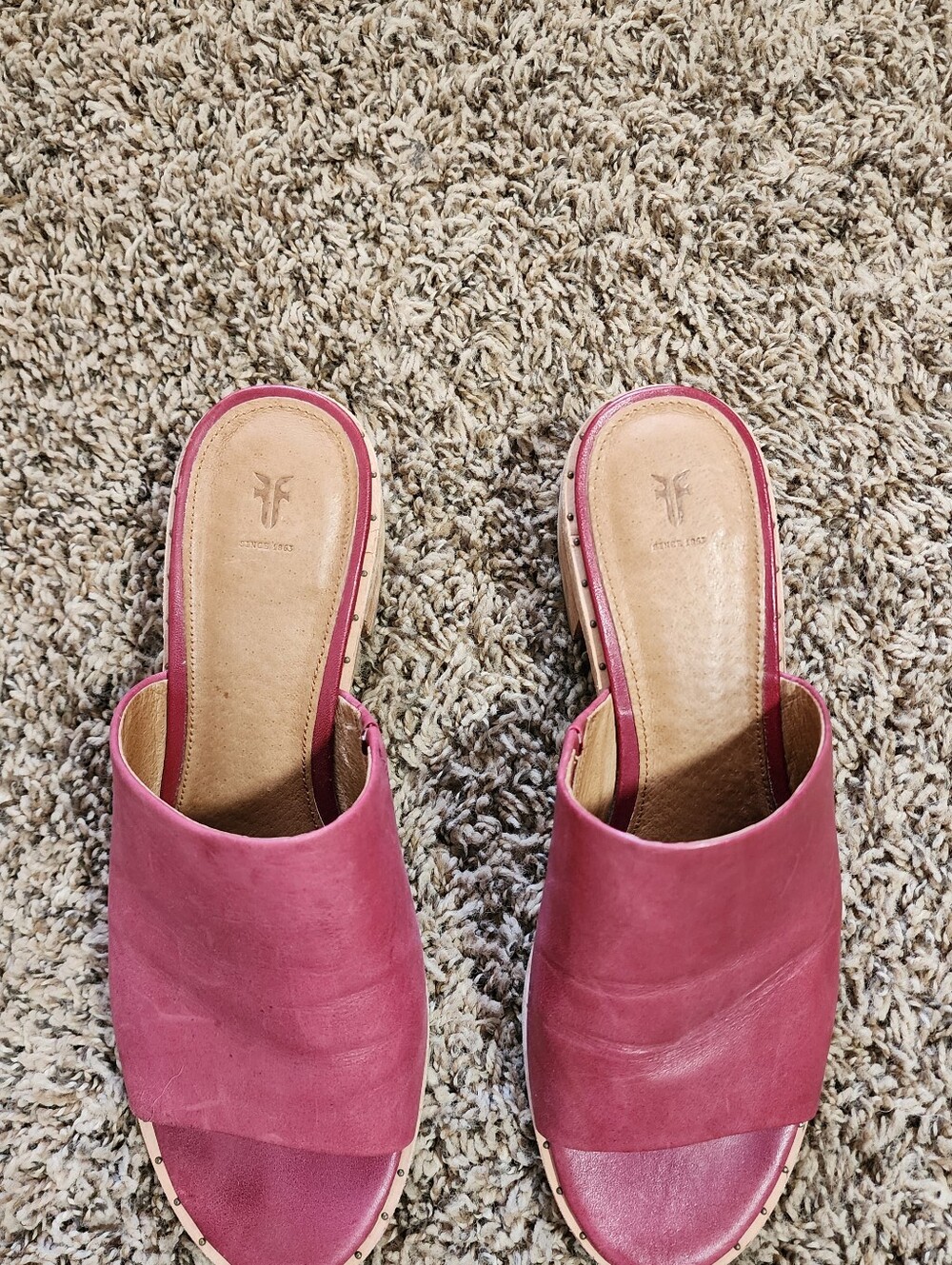 Frye Women's Open Toe Slide Mule Block Heel Plum Color 8.5 Cottagecore - Picture 4 of 13